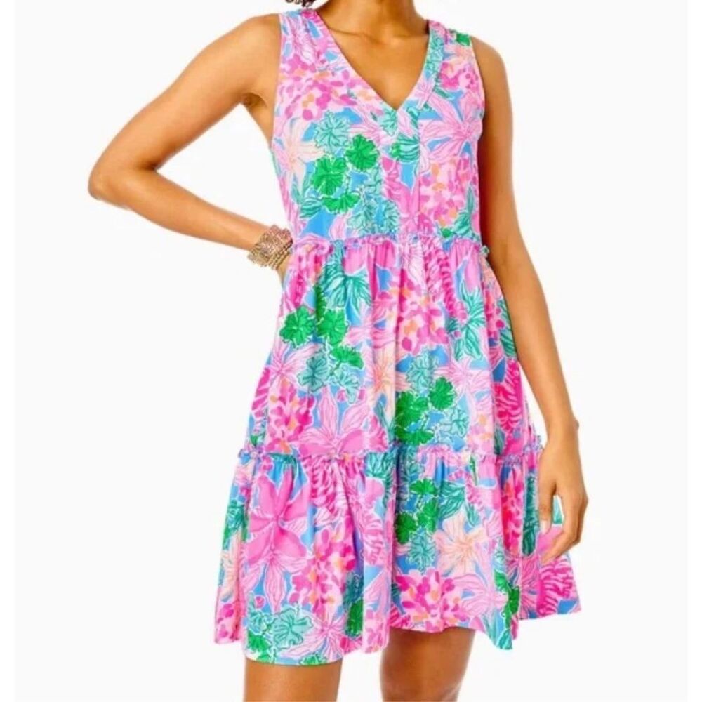Lilly Pulitzer Vibrant Pink and Green Midi Dress